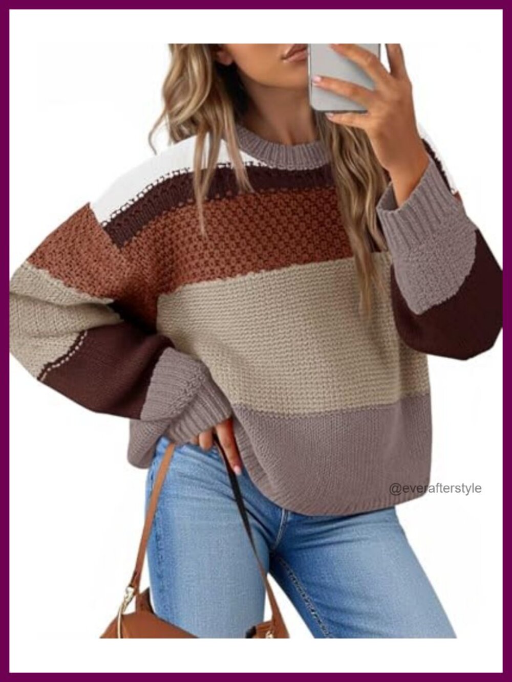 Cropped Crew Neck Knit Pullover - Oversized Y2K Color Block Sweater